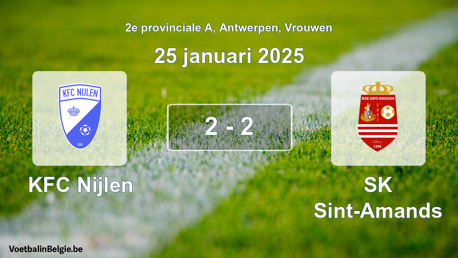 Gespeelde wedstrijd vrouwenvoetbal: KFC Nijlen - SK Sint-Amands 2 - 2 (25 januari 2025)