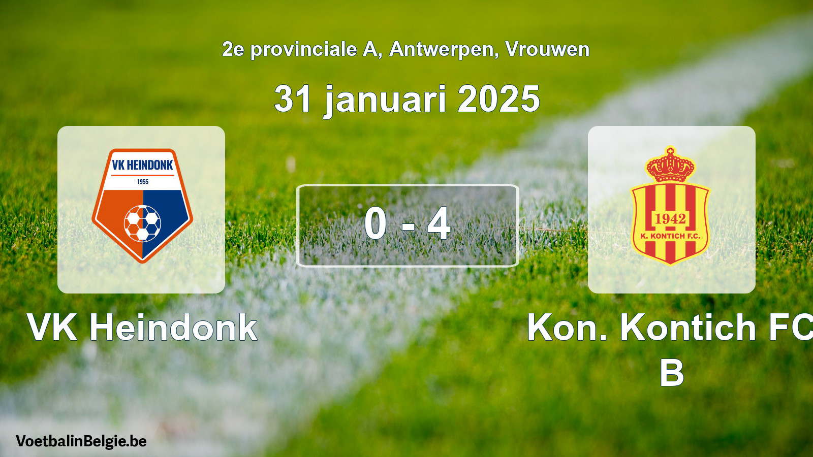 Gespeelde wedstrijd vrouwenvoetbal: VK Heindonk - Kon. Kontich FC B 0 - 4 (31 januari 2025)