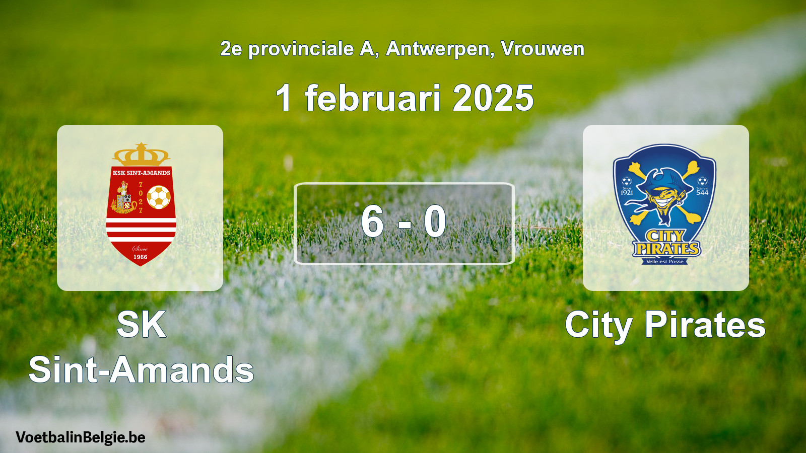Gespeelde wedstrijd vrouwenvoetbal: SK Sint-Amands - City Pirates 6 - 0 (1 februari 2025)