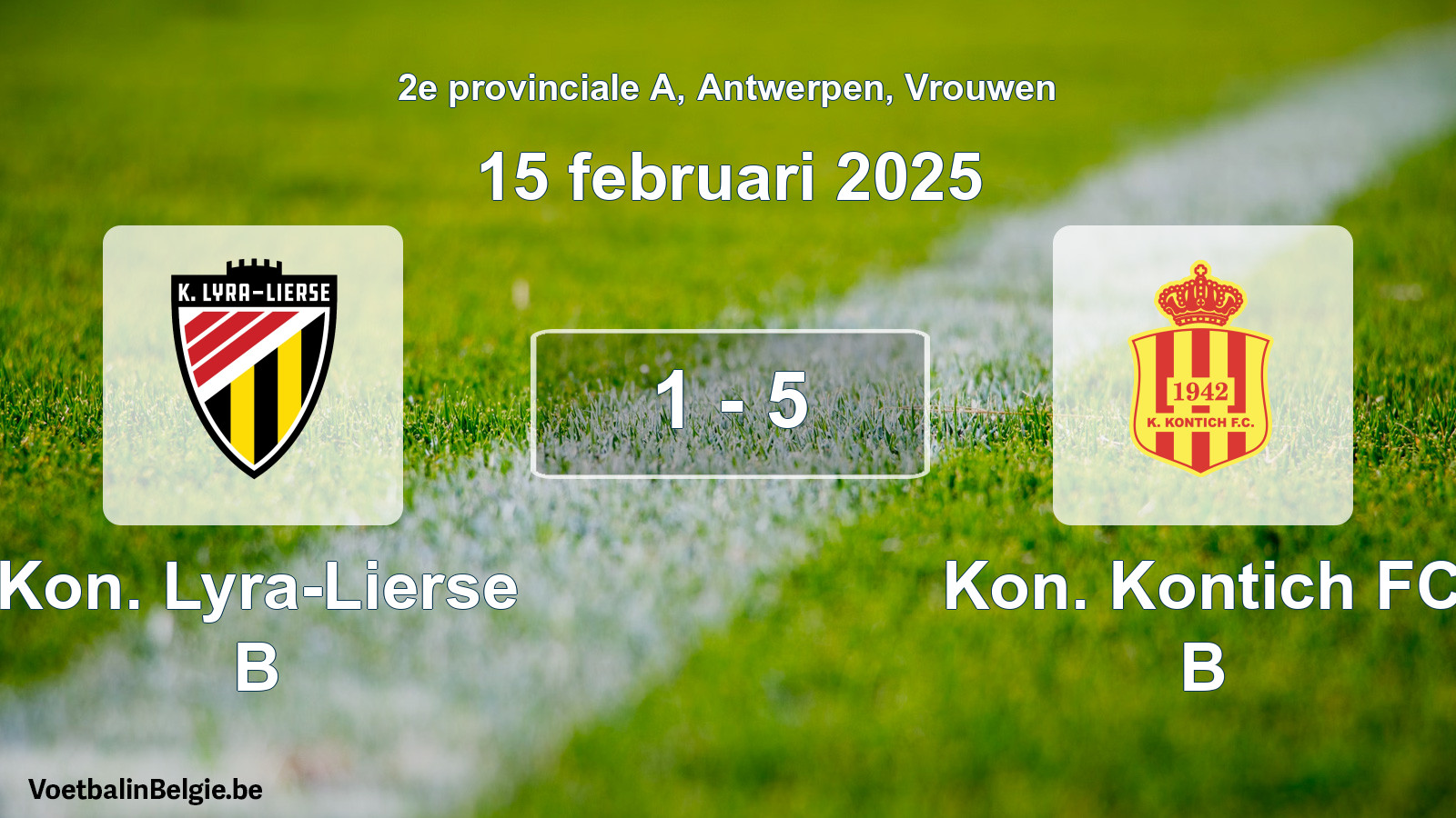 Gespeelde wedstrijd vrouwenvoetbal: Kon. Lyra-Lierse B - Kon. Kontich FC B 1 - 5 (15 februari 2025)