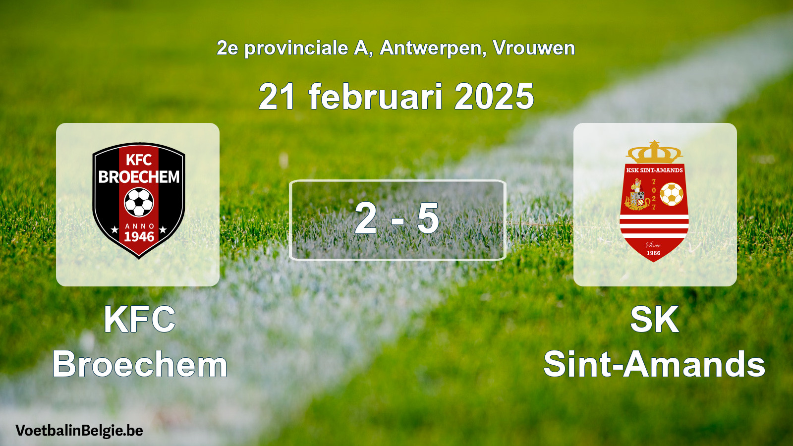 Gespeelde wedstrijd vrouwenvoetbal: KFC Broechem - SK Sint-Amands 2 - 5 (21 februari 2025)
