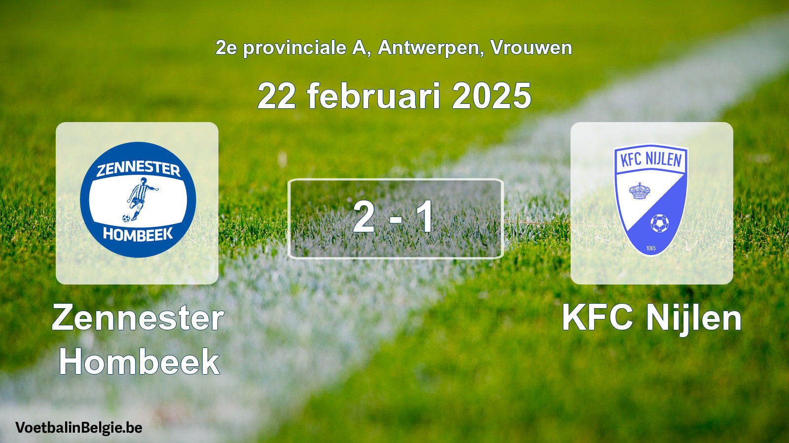 Gespeelde wedstrijd vrouwenvoetbal: Zennester Hombeek - KFC Nijlen 2 - 1 (22 februari 2025)
