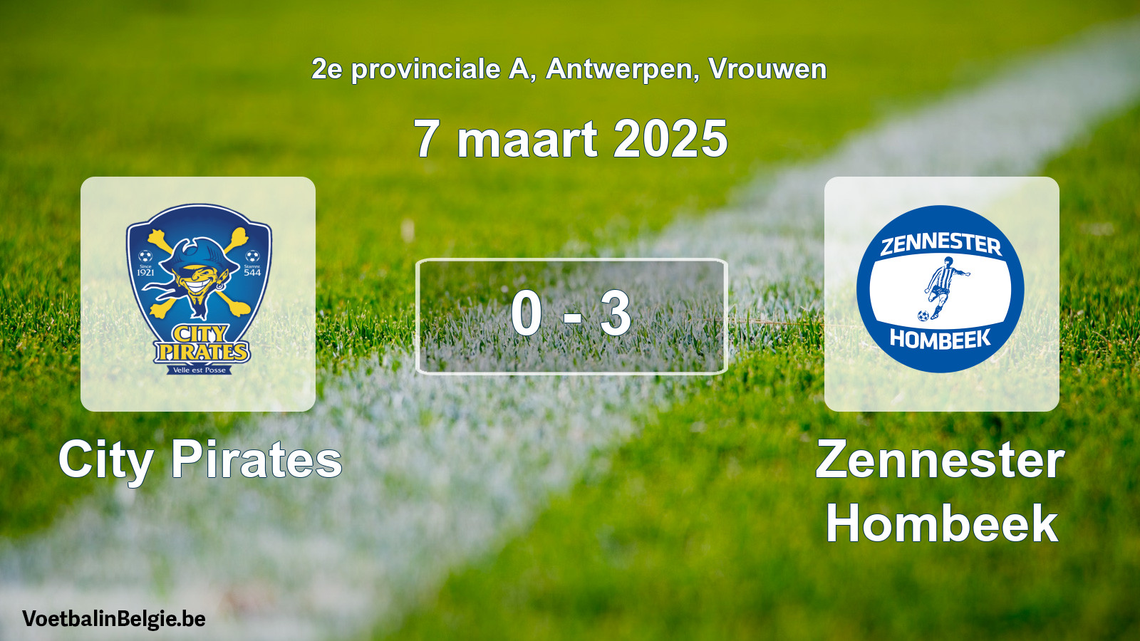 Gespeelde wedstrijd vrouwenvoetbal: City Pirates - Zennester Hombeek 0 - 3 (7 maart 2025)