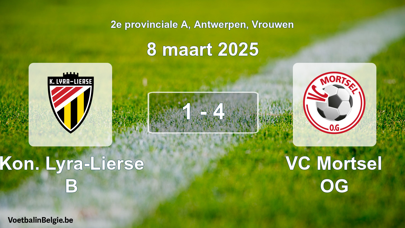 Gespeelde wedstrijd vrouwenvoetbal: Kon. Lyra-Lierse B - VC Mortsel OG 1 - 4 (8 maart 2025)
