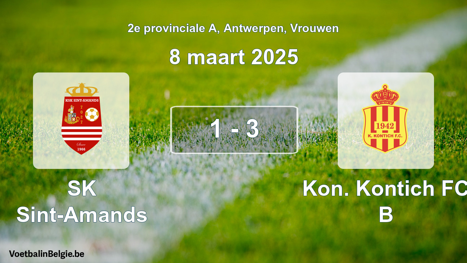 Gespeelde wedstrijd vrouwenvoetbal: SK Sint-Amands - Kon. Kontich FC B 1 - 3 (8 maart 2025)