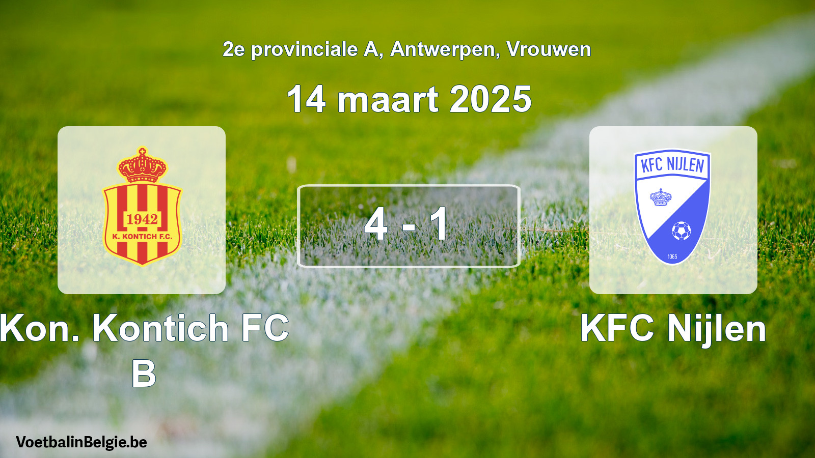 Gespeelde wedstrijd vrouwenvoetbal: Kon. Kontich FC B - KFC Nijlen 4 - 1 (14 maart 2025)