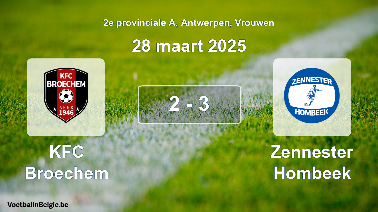 Gespeelde wedstrijd vrouwenvoetbal: KFC Broechem - Zennester Hombeek 2 - 3 (28 maart 2025)