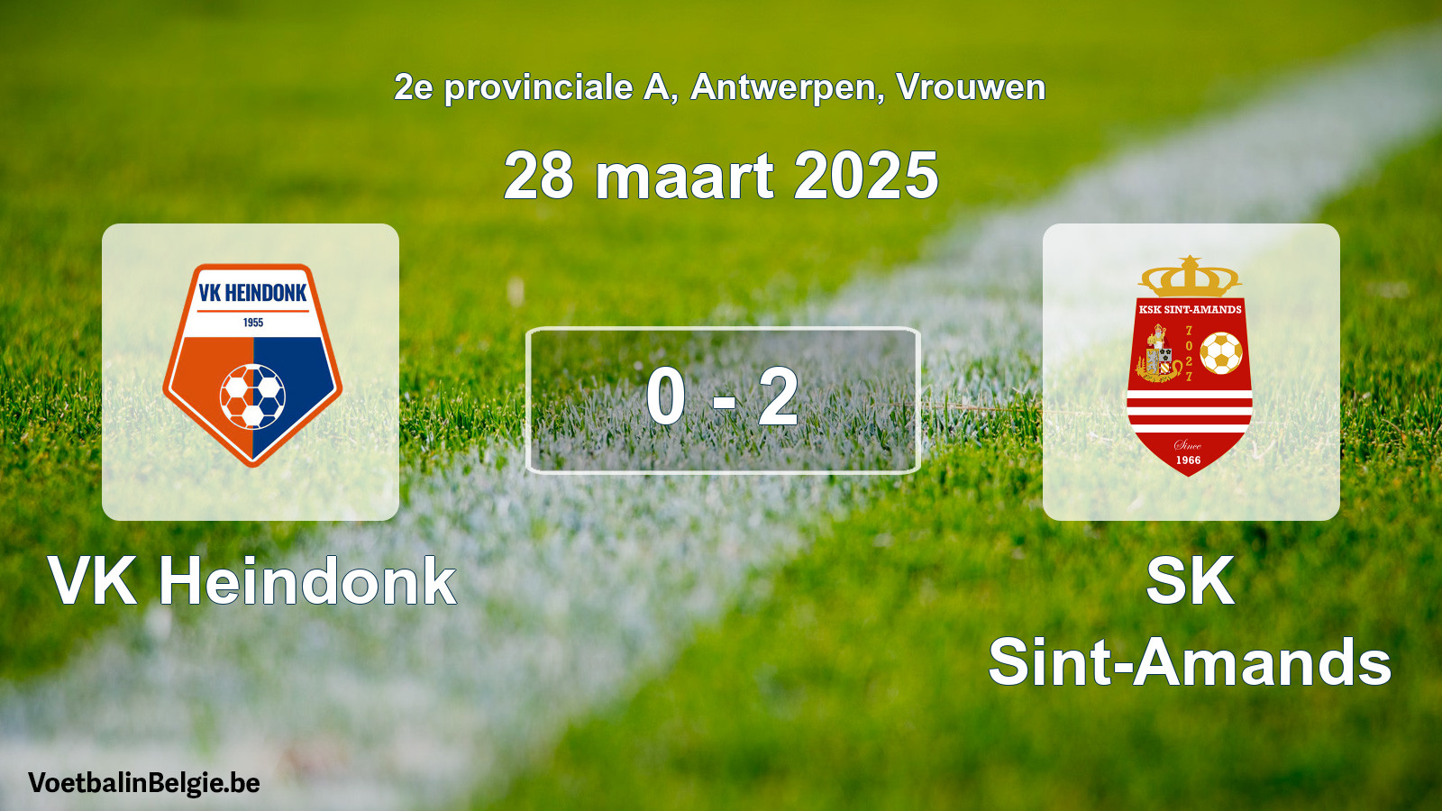 Gespeelde wedstrijd vrouwenvoetbal: VK Heindonk - SK Sint-Amands 0 - 2 (28 maart 2025)