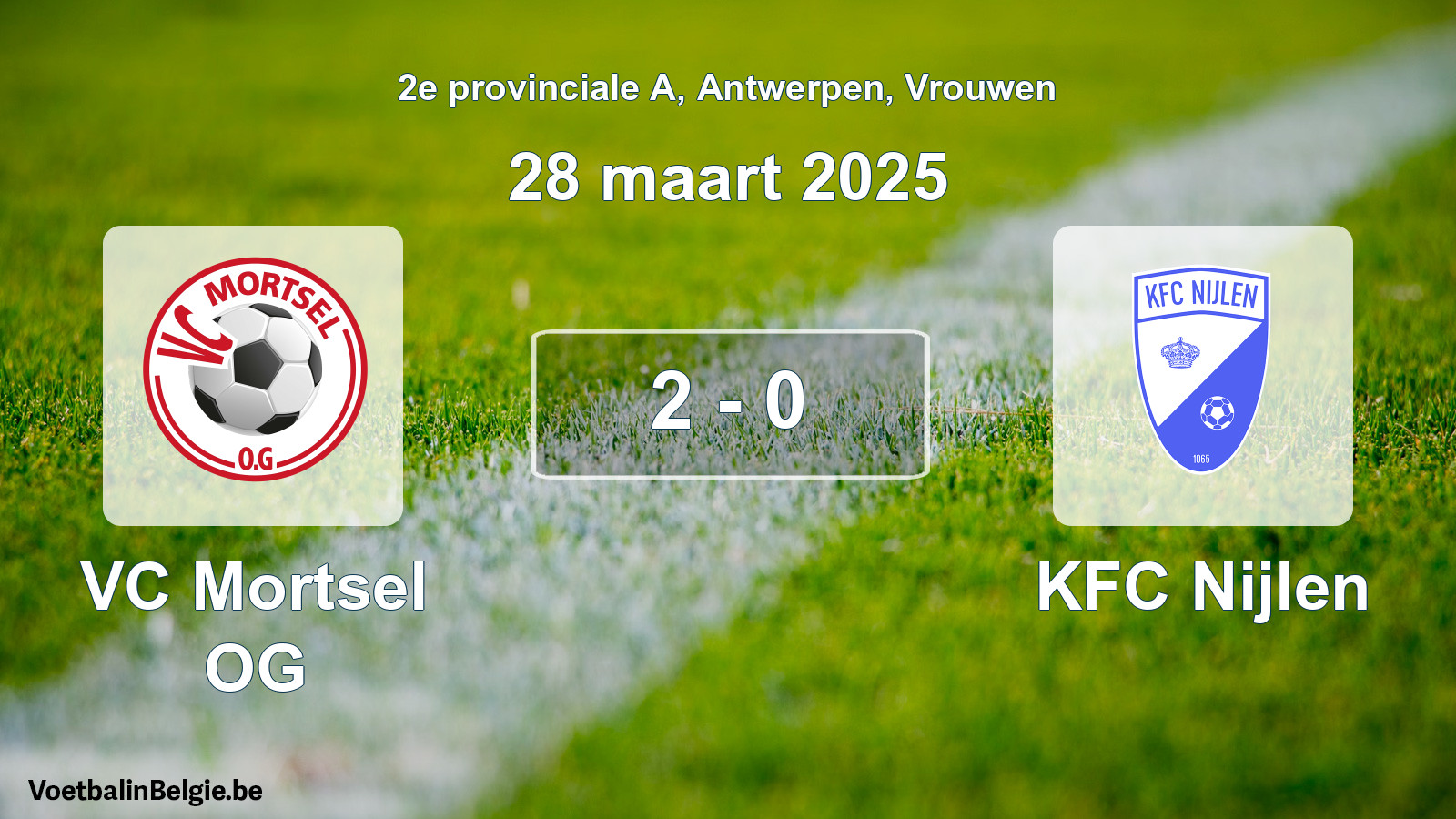 Gespeelde wedstrijd vrouwenvoetbal: VC Mortsel OG - KFC Nijlen 2 - 0 (28 maart 2025)