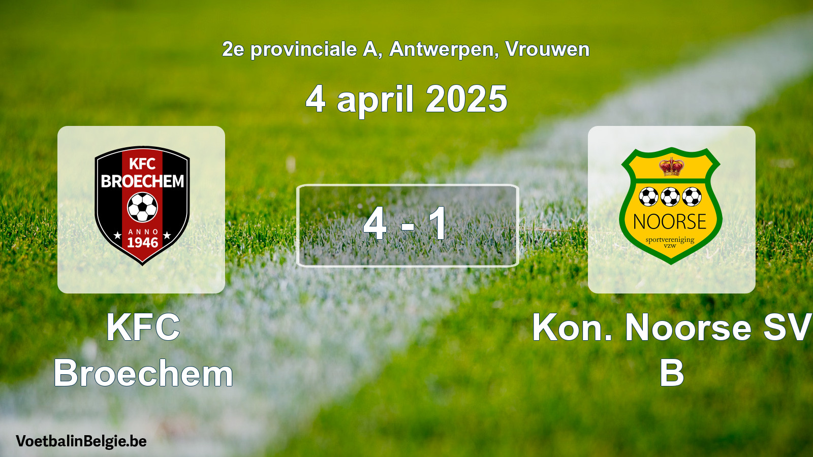 Gespeelde wedstrijd vrouwenvoetbal: KFC Broechem - Kon. Noorse SV B 4 - 1 (4 april 2025)