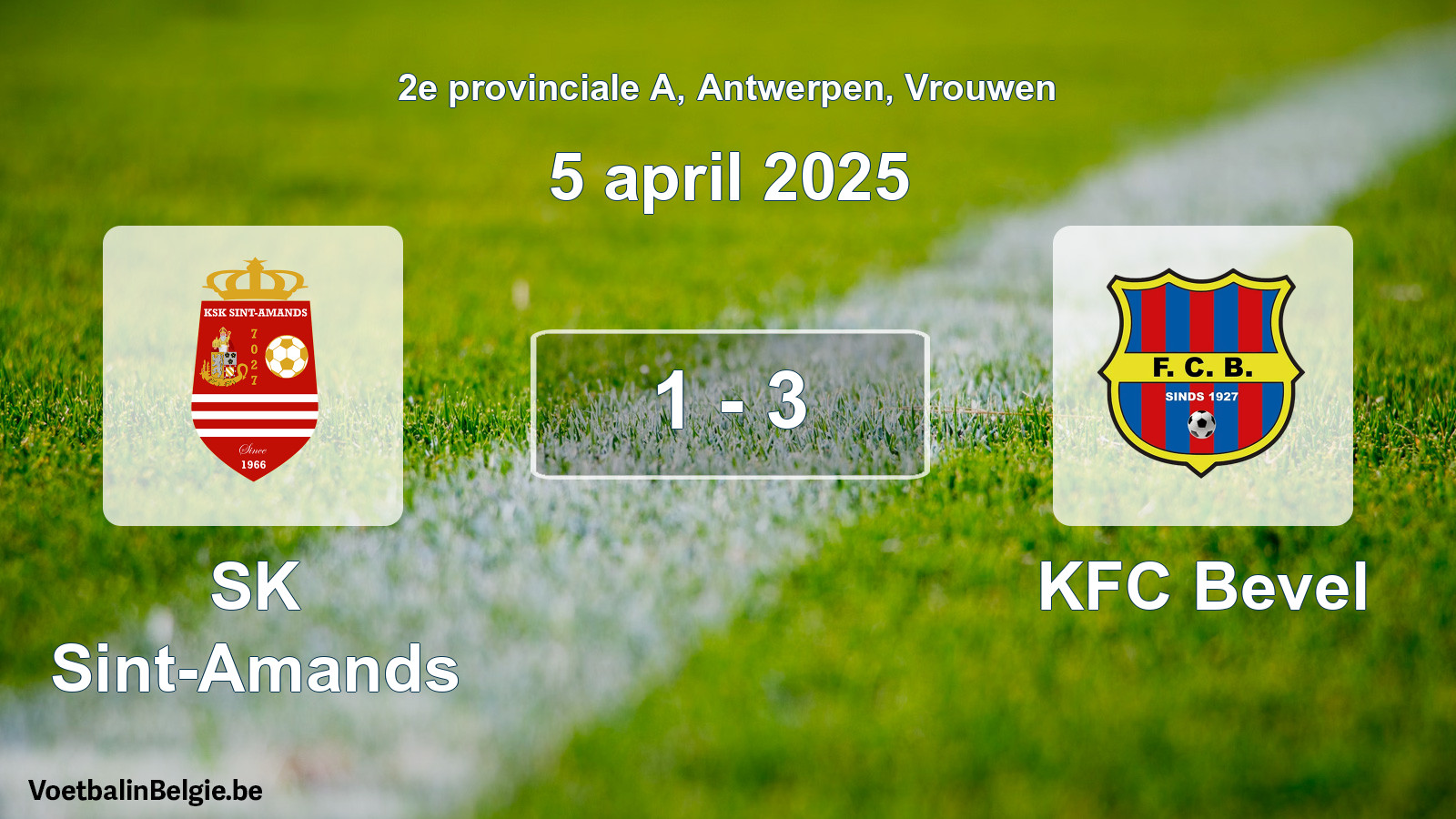 Gespeelde wedstrijd vrouwenvoetbal: SK Sint-Amands - KFC Bevel 1 - 3 (5 april 2025)