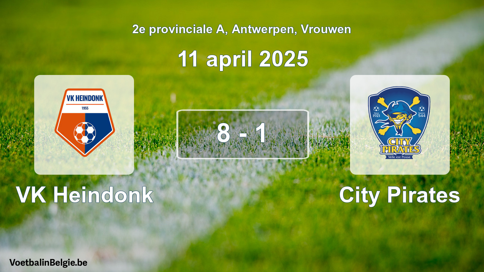 Gespeelde wedstrijd vrouwenvoetbal: VK Heindonk - City Pirates 8 - 1 (11 april 2025)