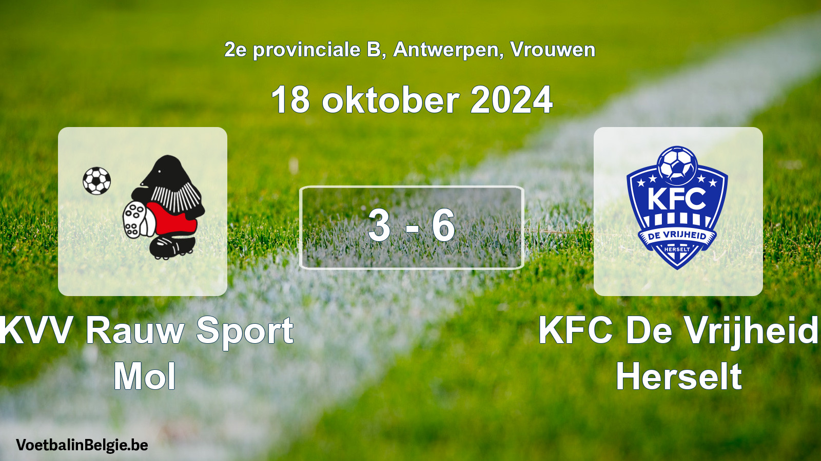 Gespeelde wedstrijd vrouwenvoetbal: KVV Rauw Sport Mol - KFC De Vrijheid Herselt 3 - 6 (18 oktober 2024)