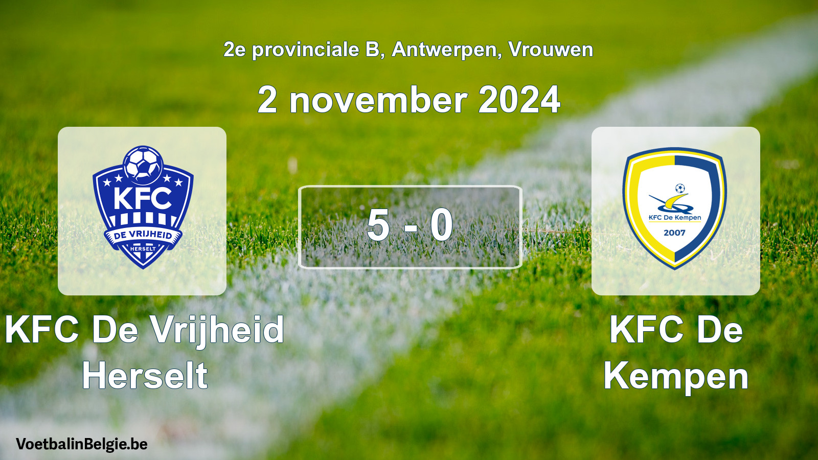 Gespeelde wedstrijd vrouwenvoetbal: KFC De Vrijheid Herselt - KFC De Kempen 5 - 0 (2 november 2024)