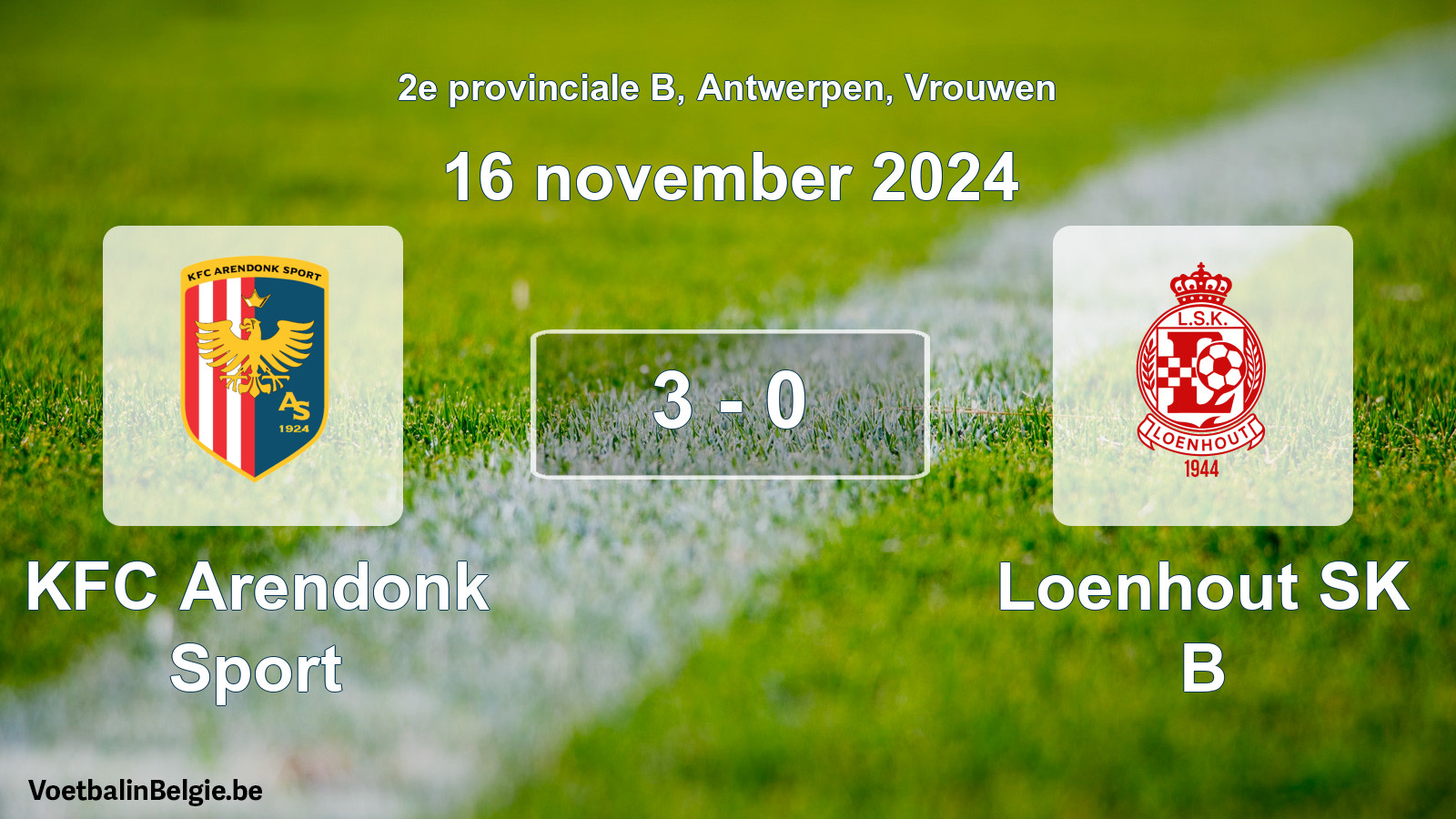 Gespeelde wedstrijd vrouwenvoetbal: KFC Arendonk Sport - Loenhout SK B 3 - 0 (16 november 2024)
