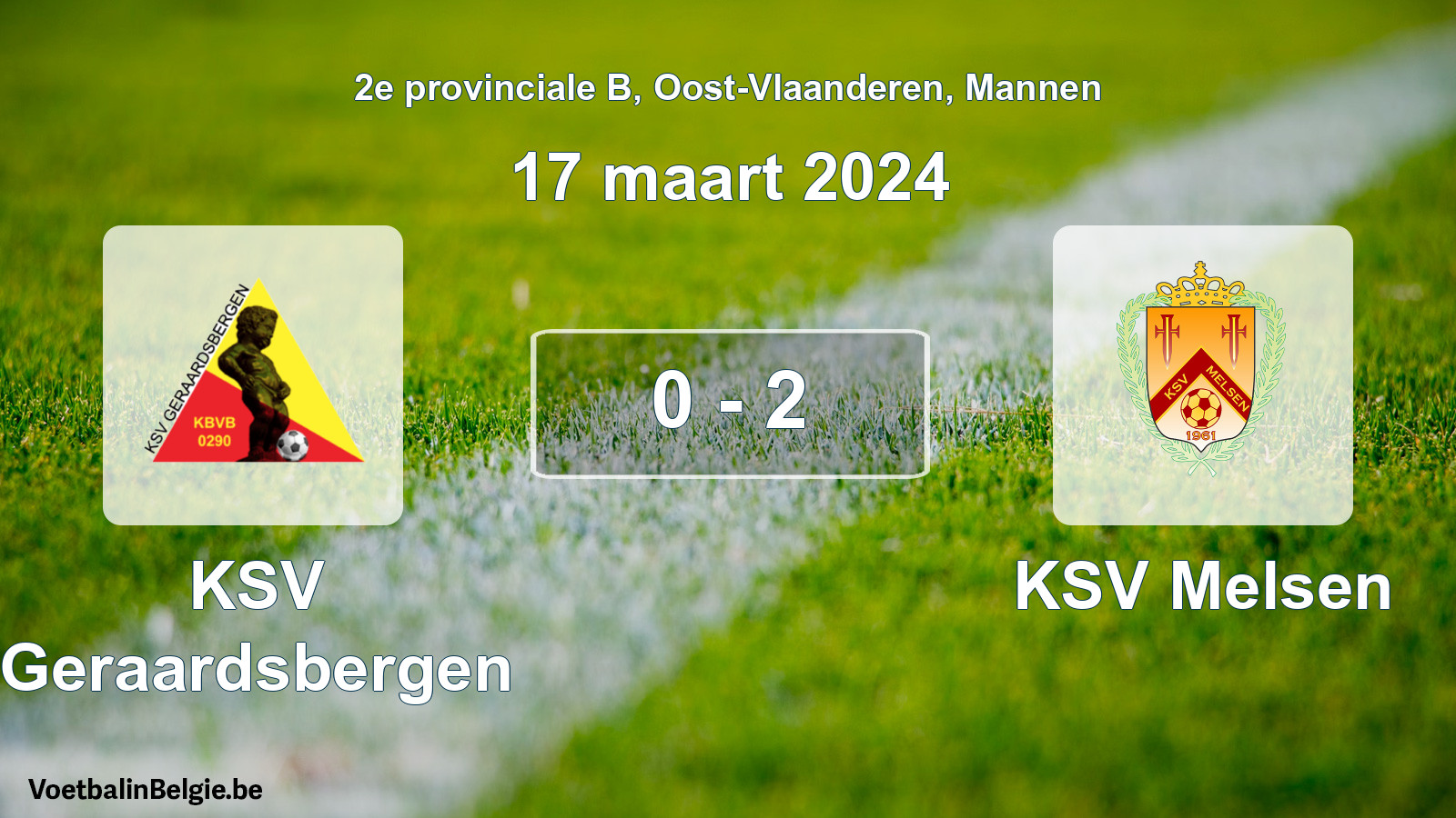 Gespeelde wedstrijd mannenvoetbal: KSV Geraardsbergen - KSV Melsen 0 - 2 (17 maart 2024)