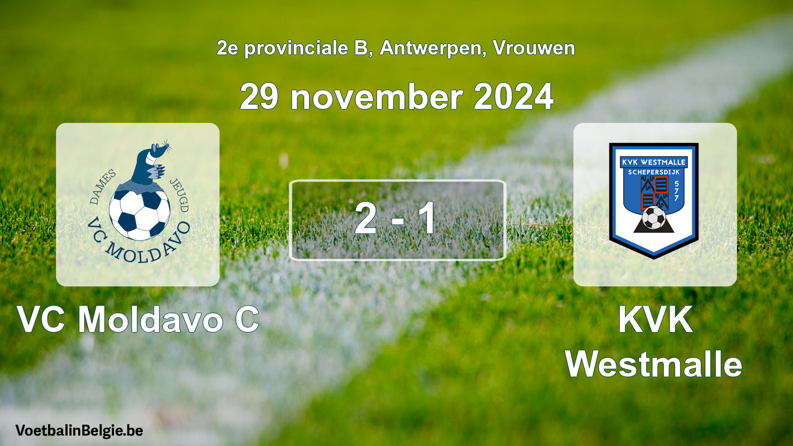 Gespeelde wedstrijd vrouwenvoetbal: VC Moldavo C - KVK Westmalle 2 - 1 (29 november 2024)