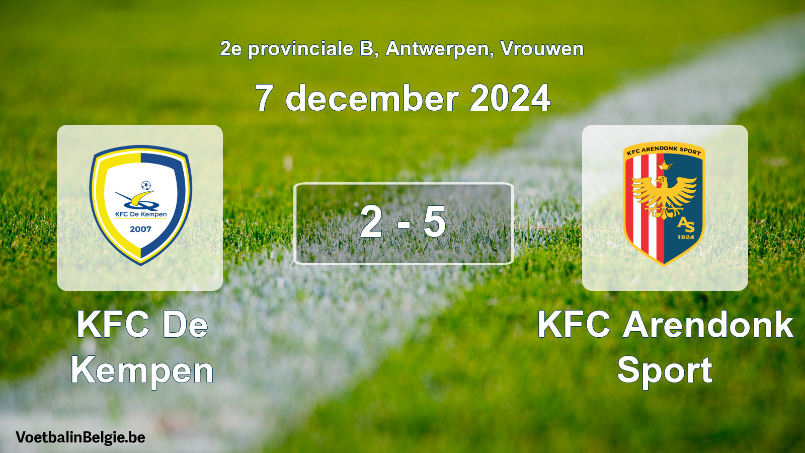 Gespeelde wedstrijd vrouwenvoetbal: KFC De Kempen - KFC Arendonk Sport 2 - 5 (7 december 2024)