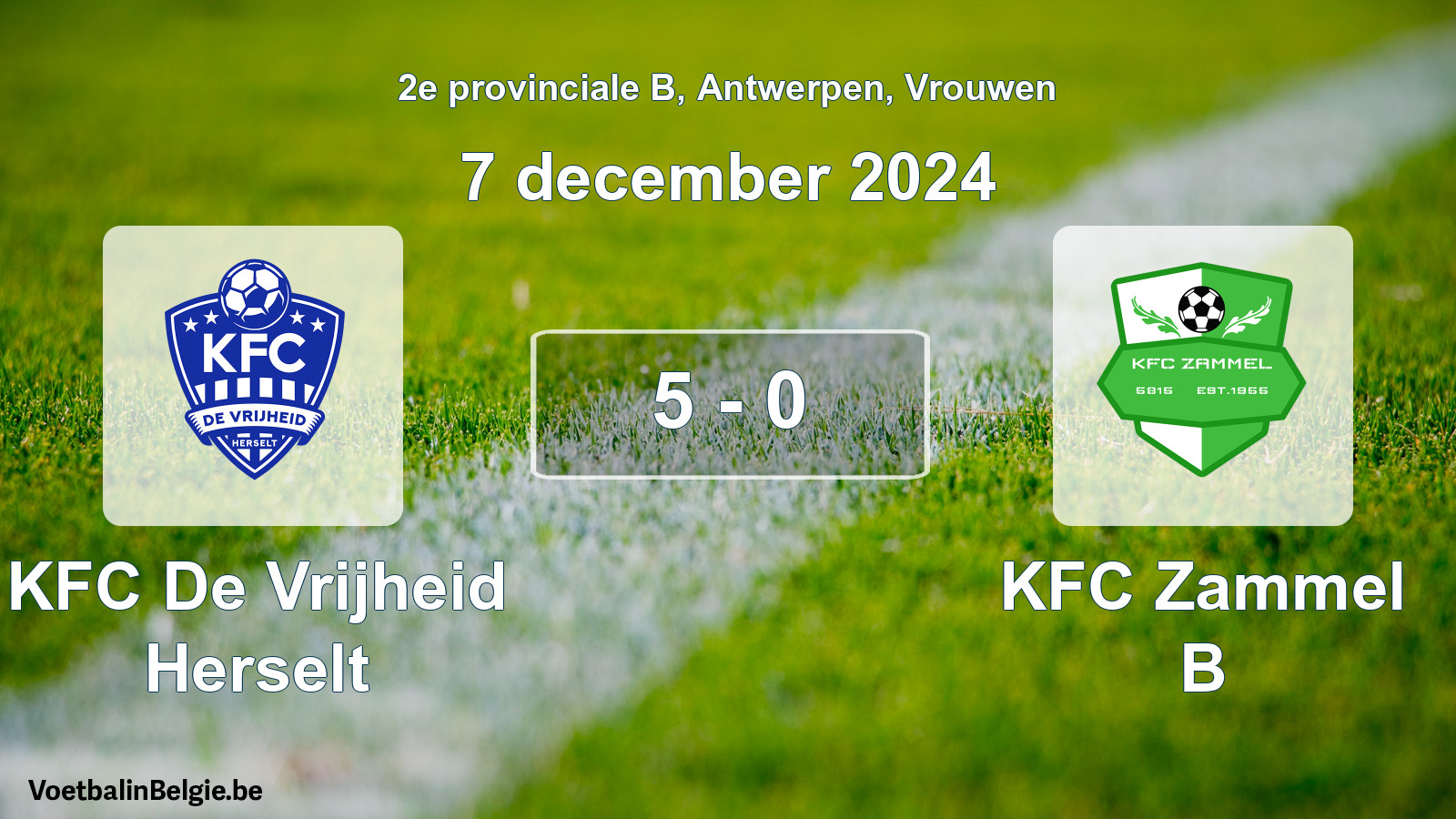 Played match women football: KFC De Vrijheid Herselt - KFC Zammel B 5 - 0 (7 December 2024)