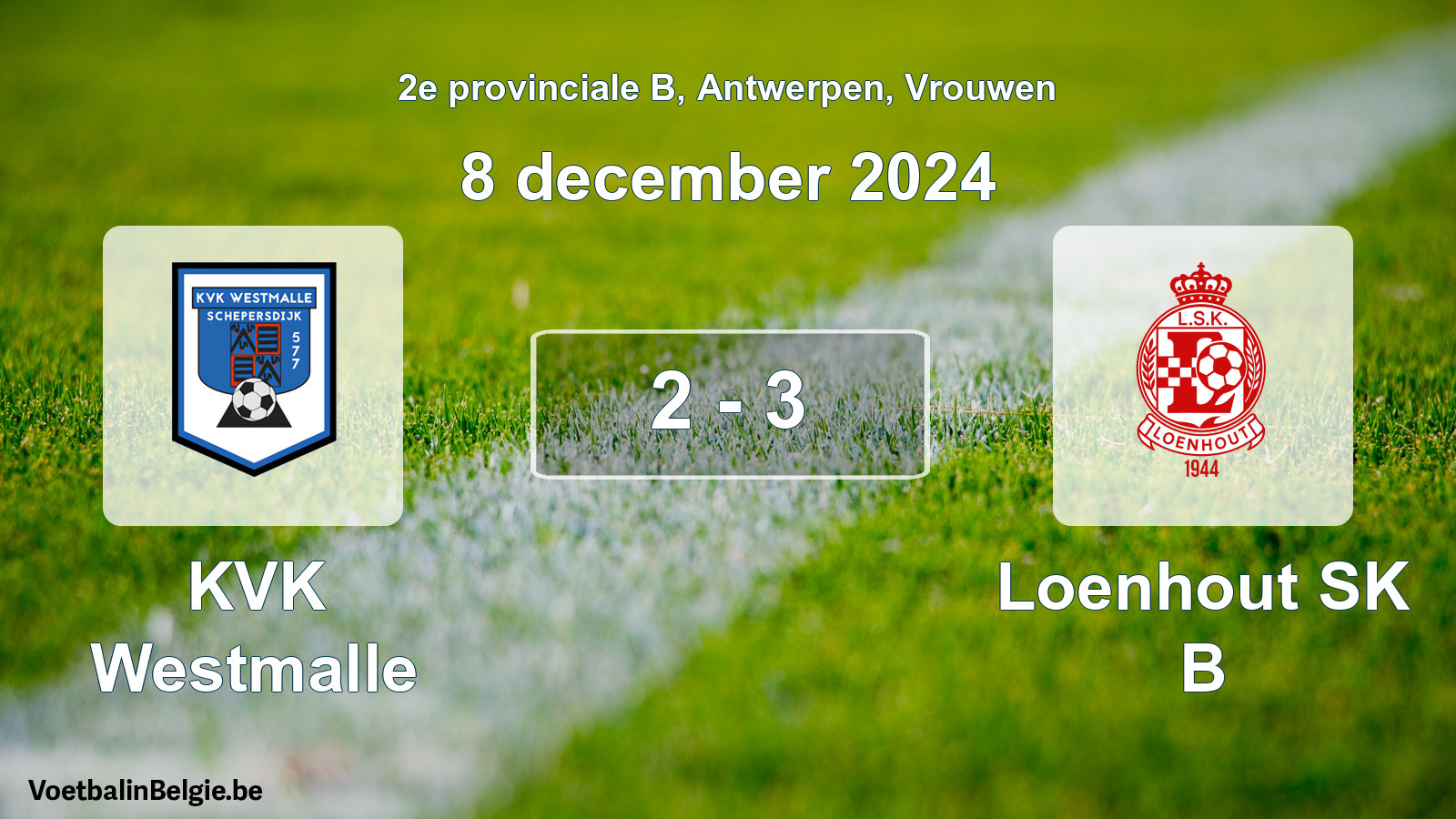 Gespeelde wedstrijd vrouwenvoetbal: KVK Westmalle - Loenhout SK B 2 - 3 (8 december 2024)