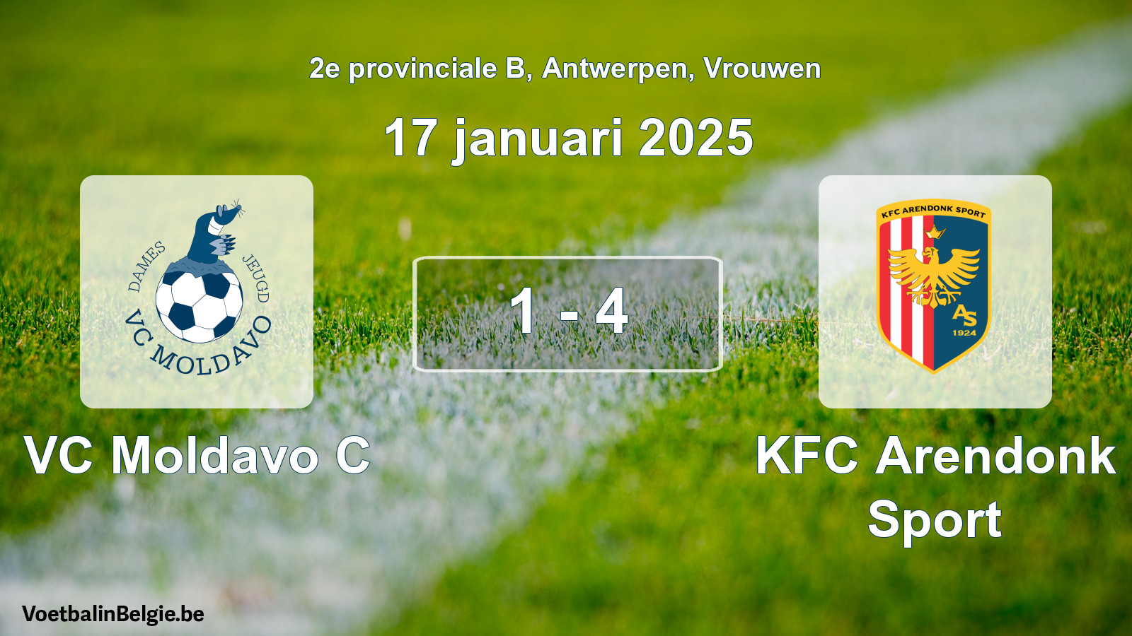 Gespeelde wedstrijd vrouwenvoetbal: VC Moldavo C - KFC Arendonk Sport 1 - 4 (17 januari 2025)