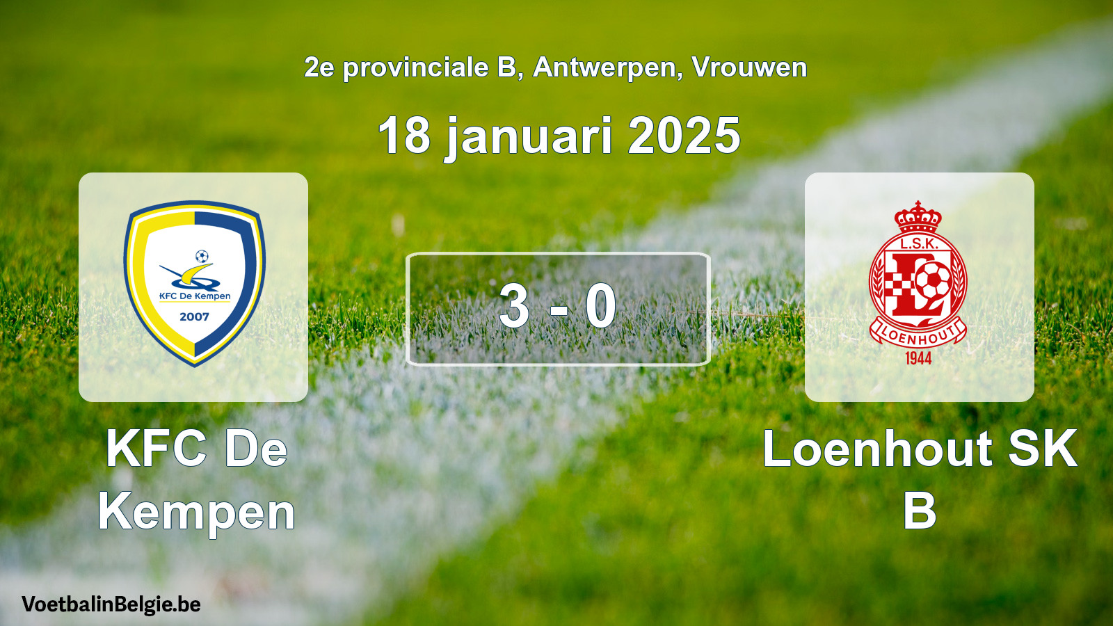 Gespeelde wedstrijd vrouwenvoetbal: KFC De Kempen - Loenhout SK B 3 - 0 (18 januari 2025)