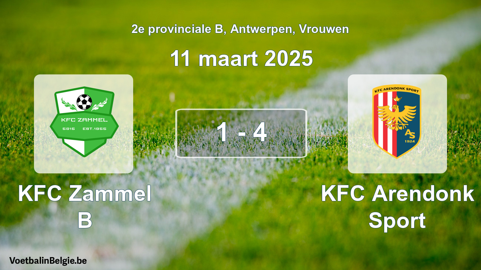 Gespeelde wedstrijd vrouwenvoetbal: KFC Zammel B - KFC Arendonk Sport 1 - 4 (11 maart 2025)