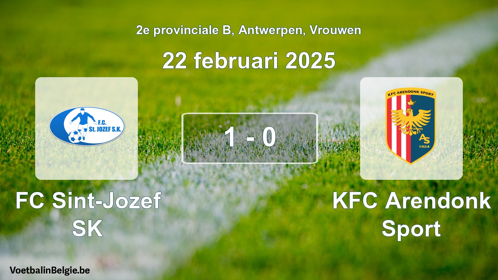 Gespeelde wedstrijd vrouwenvoetbal: FC Sint-Jozef SK - KFC Arendonk Sport 1 - 0 (22 februari 2025)