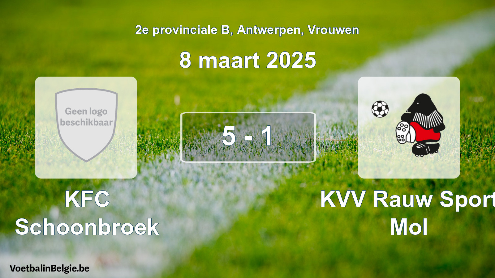Gespeelde wedstrijd vrouwenvoetbal: KFC Schoonbroek - KVV Rauw Sport Mol 5 - 1 (8 maart 2025)