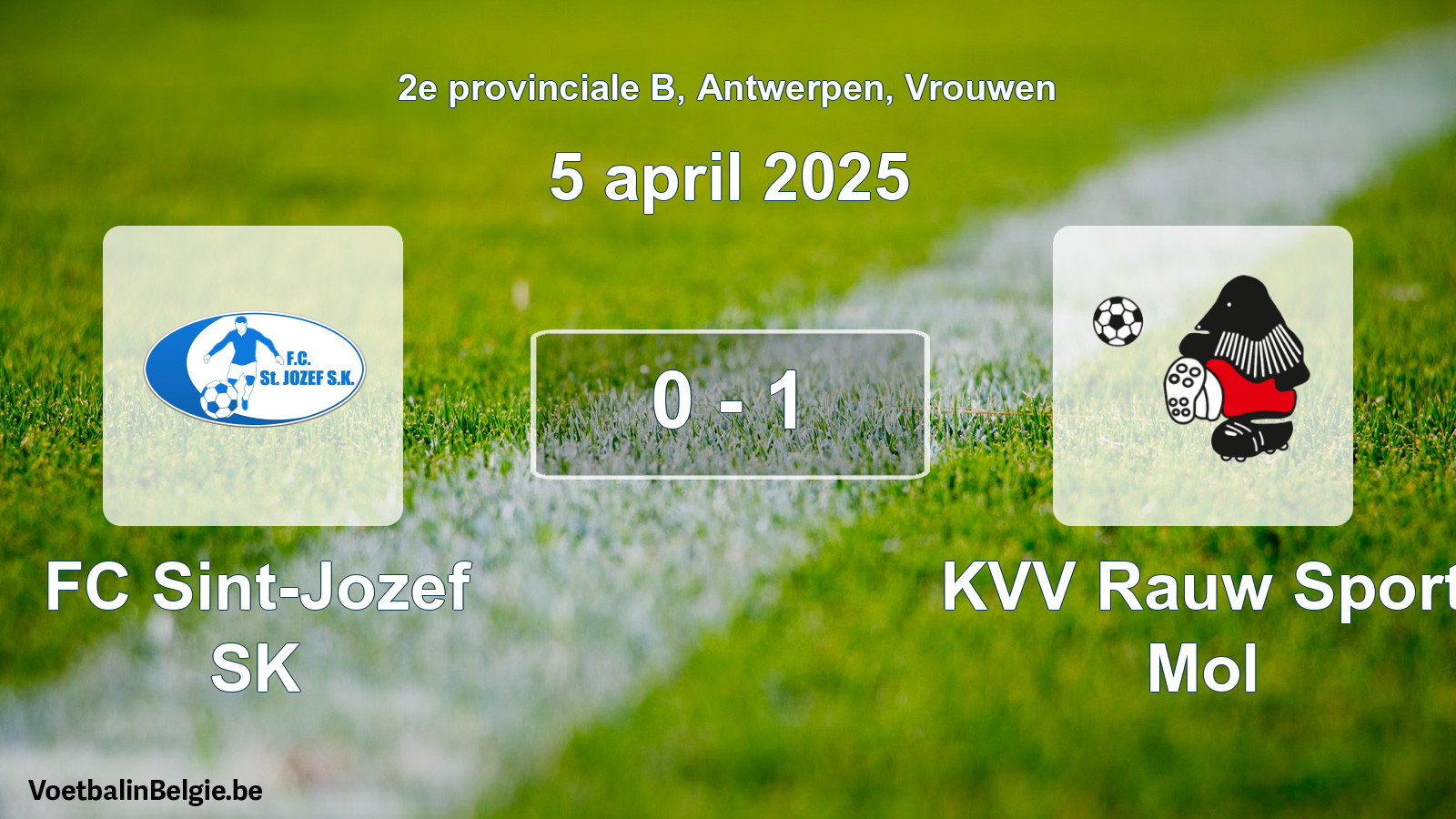 Gespeelde wedstrijd vrouwenvoetbal: FC Sint-Jozef SK - KVV Rauw Sport Mol 0 - 1 (5 april 2025)