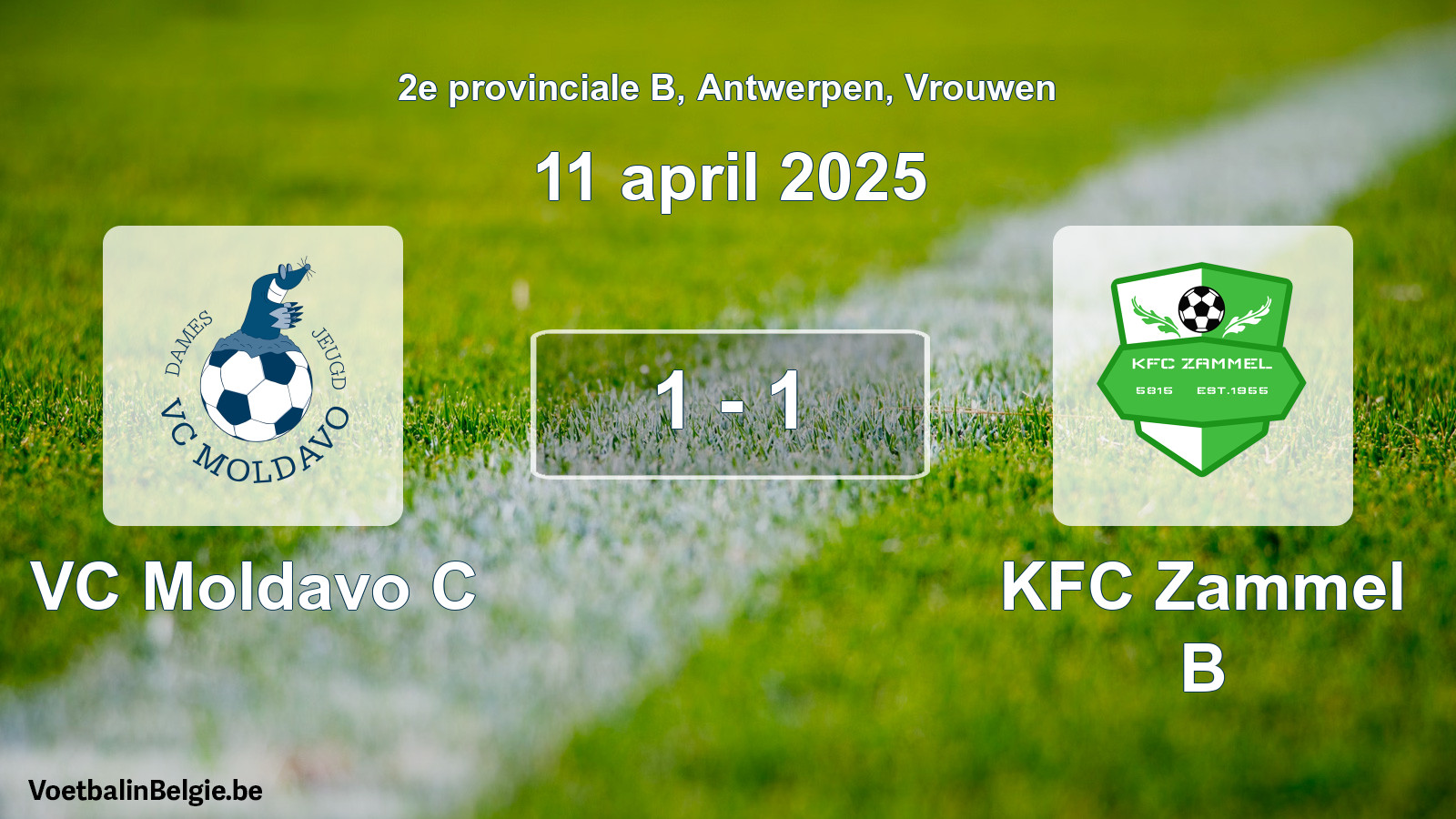 Gespeelde wedstrijd vrouwenvoetbal: VC Moldavo C - KFC Zammel B 1 - 1 (11 april 2025)