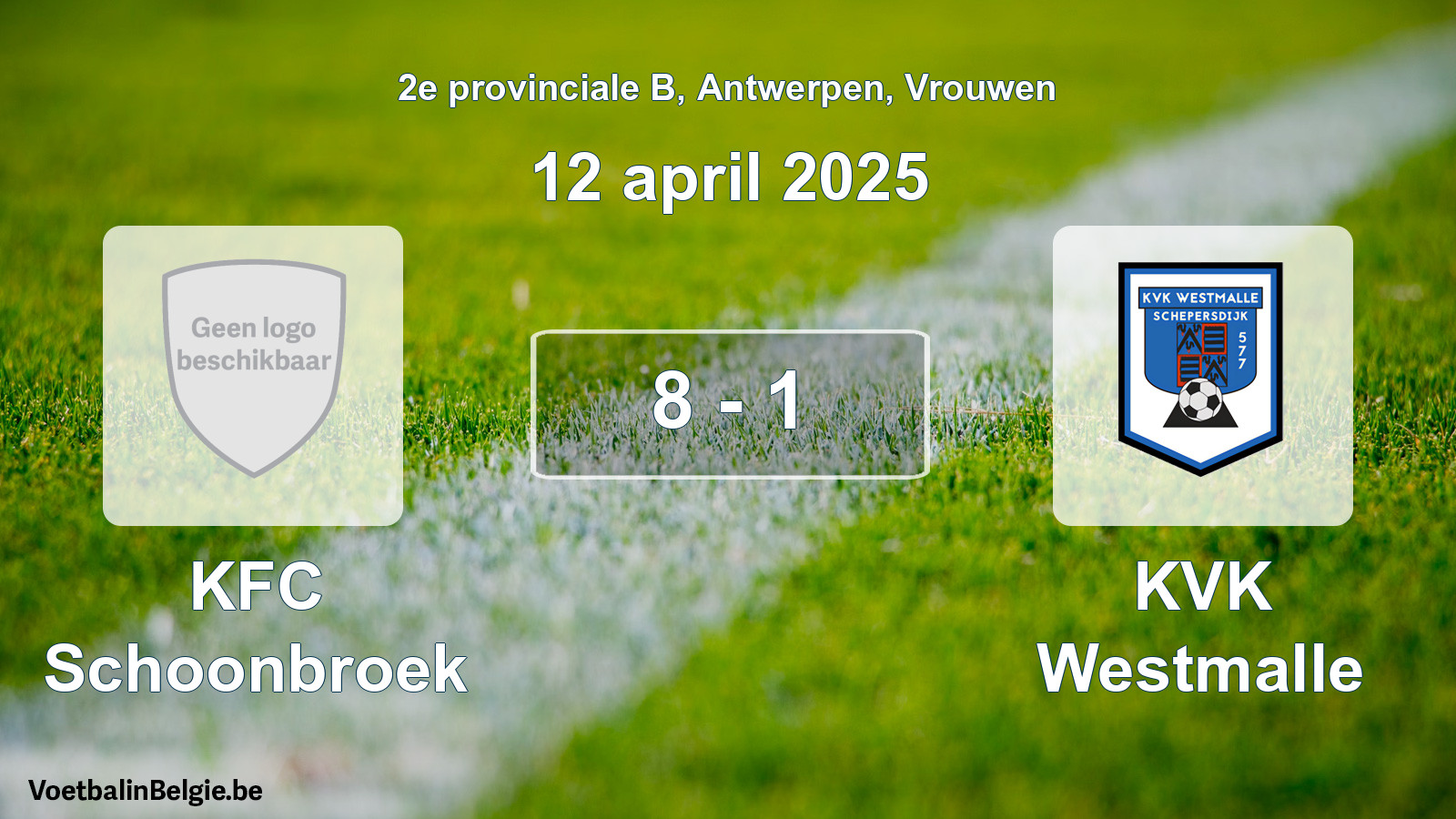 Gespeelde wedstrijd vrouwenvoetbal: KFC Schoonbroek - KVK Westmalle 8 - 1 (12 april 2025)