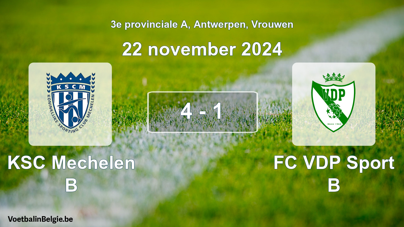 Played match women football: KSC Mechelen B - FC VDP Sport B 4 - 1 (22 November 2024)