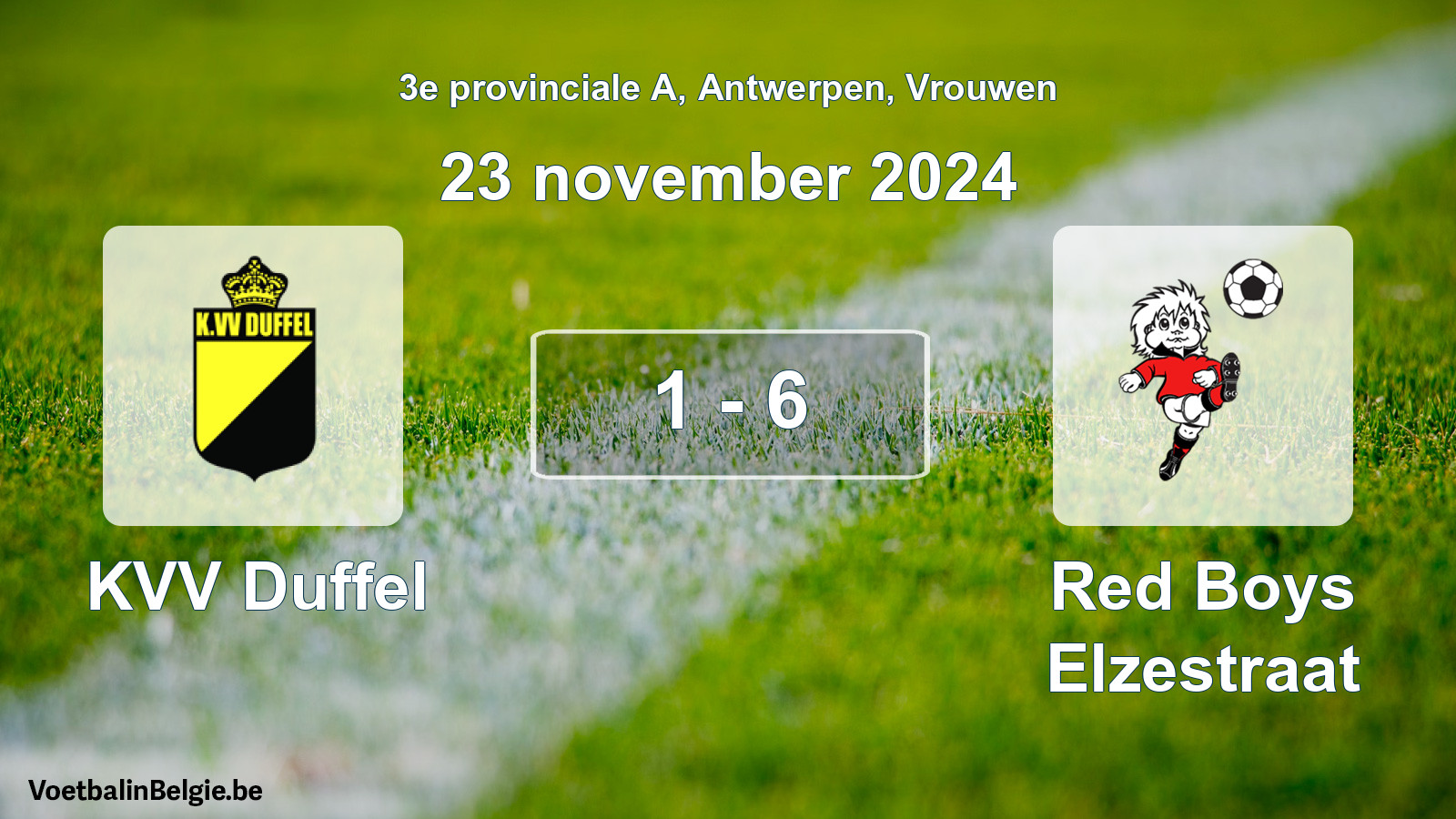 Gespeelde wedstrijd vrouwenvoetbal: KVV Duffel - Red Boys Elzestraat 1 - 6 (23 november 2024)