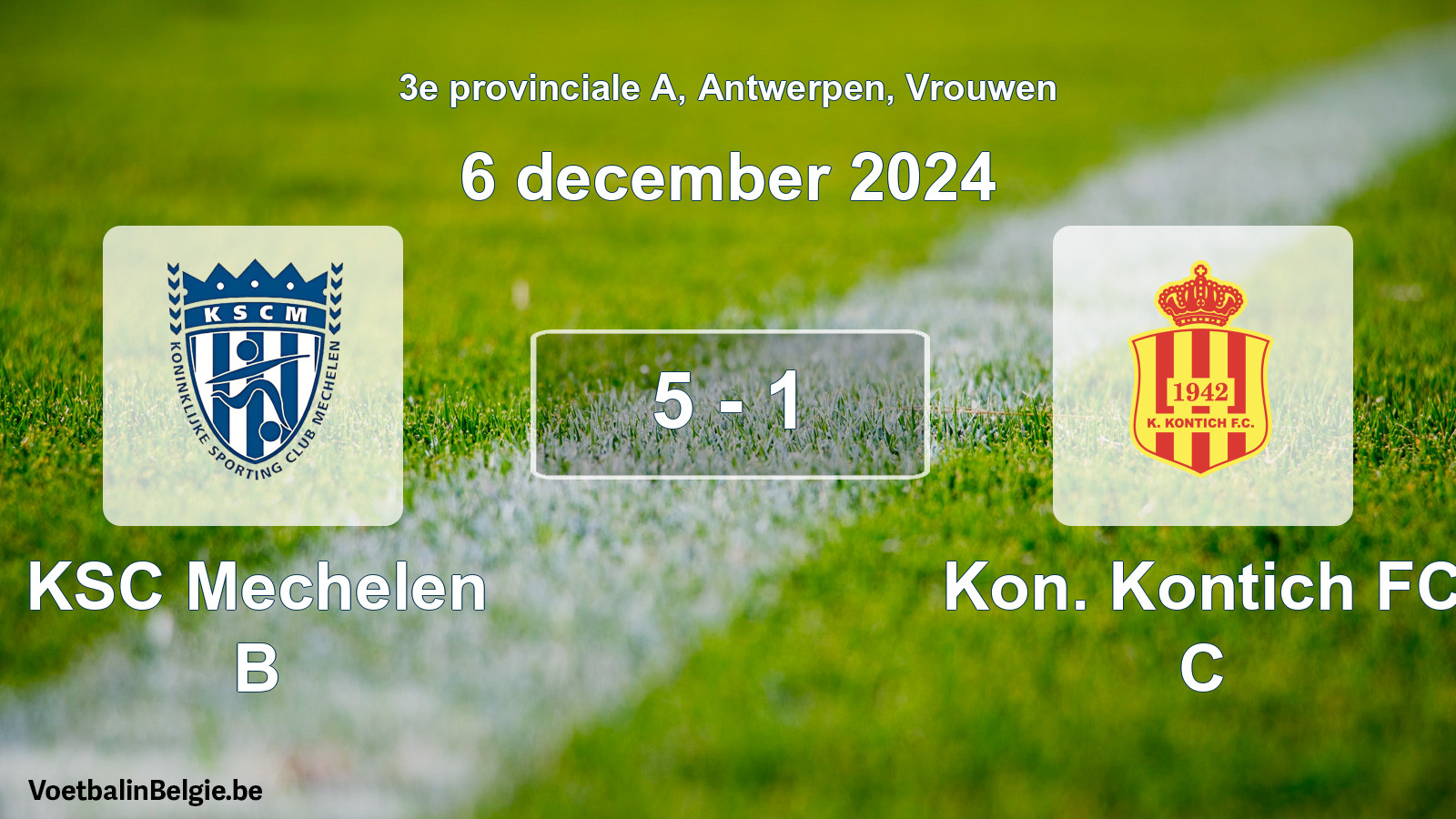 Gespeelde wedstrijd vrouwenvoetbal: KSC Mechelen B - Kon. Kontich FC C 5 - 1 (6 december 2024)