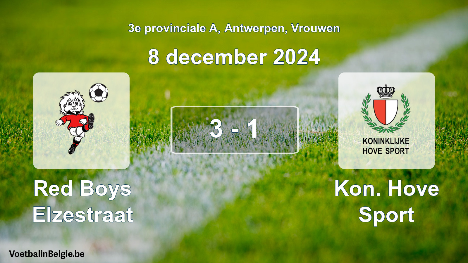 Gespeelde wedstrijd vrouwenvoetbal: Red Boys Elzestraat - Kon. Hove Sport 3 - 1 (8 december 2024)