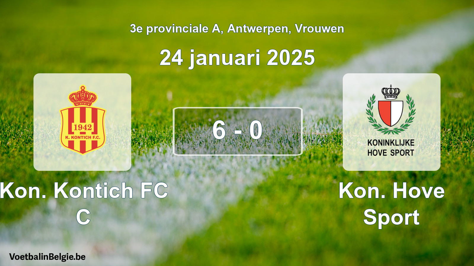 Gespeelde wedstrijd vrouwenvoetbal: Kon. Kontich FC C - Kon. Hove Sport 6 - 0 (24 januari 2025)