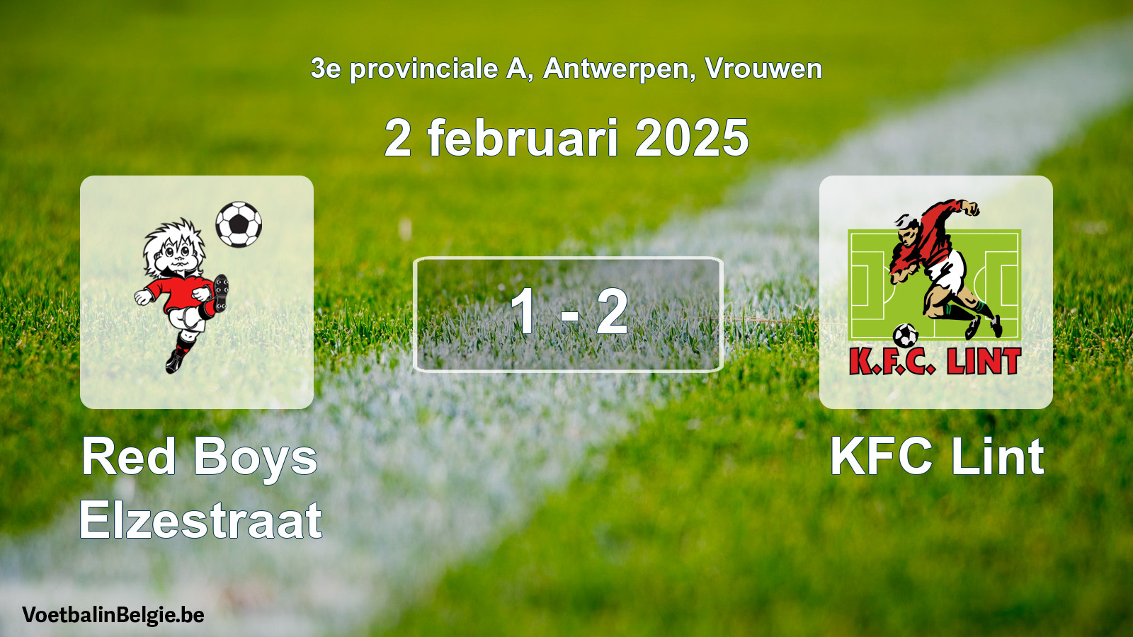 Gespeelde wedstrijd vrouwenvoetbal: Red Boys Elzestraat - KFC Lint 1 - 2 (2 februari 2025)