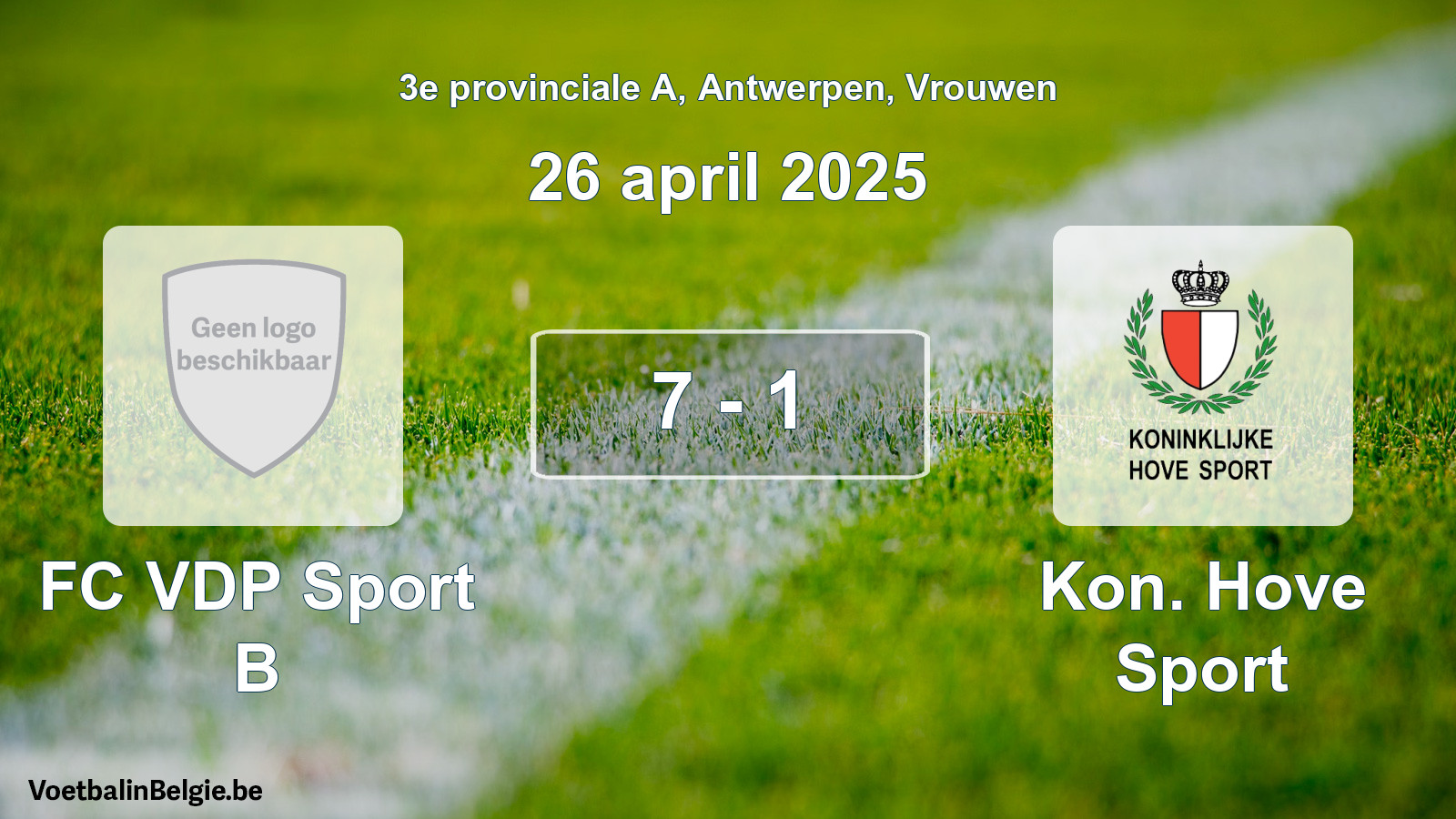Gespeelde wedstrijd vrouwenvoetbal: FC VDP Sport B - Kon. Hove Sport 7 - 1 (26 april 2025)