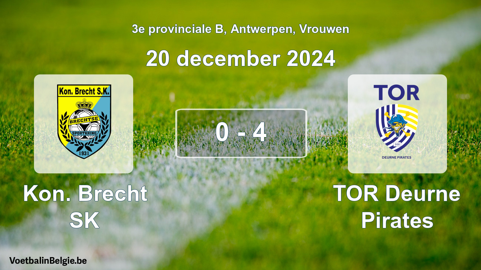 Gespeelde wedstrijd vrouwenvoetbal: Kon. Brecht SK - TOR Deurne Pirates 0 - 4 (20 december 2024)