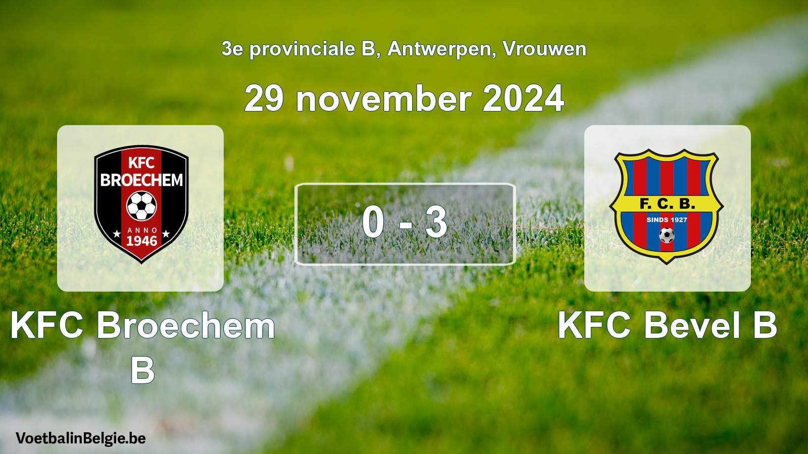 Gespeelde wedstrijd vrouwenvoetbal: KFC Broechem B - KFC Bevel B 0 - 3 (29 november 2024)