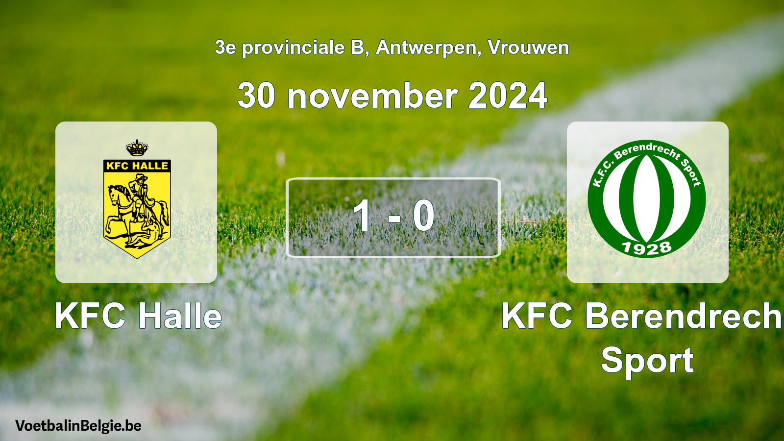 Gespeelde wedstrijd vrouwenvoetbal: KFC Halle - KFC Berendrecht Sport 1 - 0 (30 november 2024)