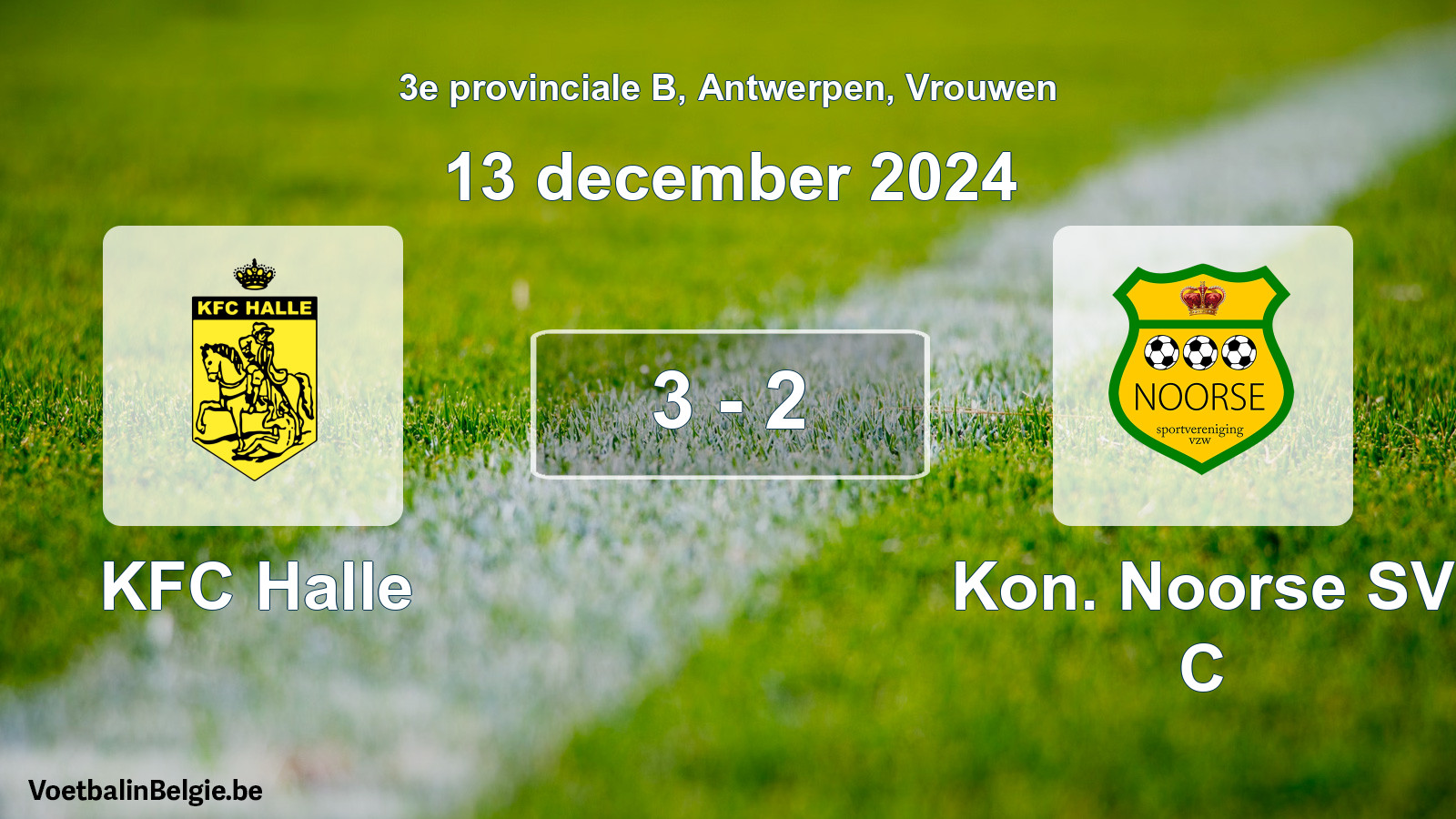 Gespeelde wedstrijd vrouwenvoetbal: KFC Halle - Kon. Noorse SV C 3 - 2 (13 december 2024)