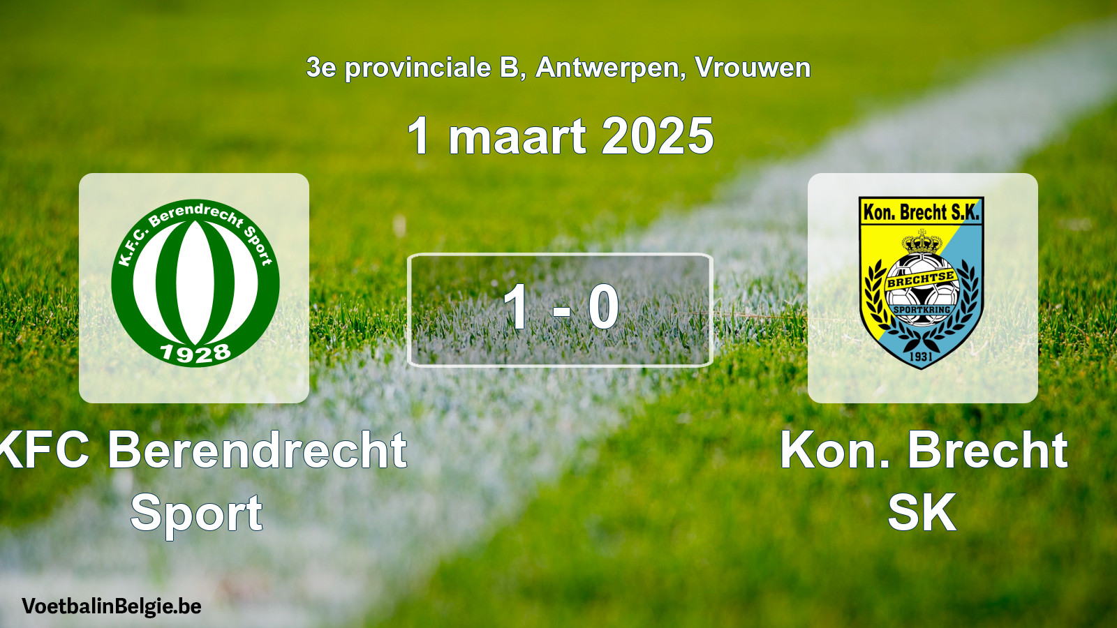 Gespeelde wedstrijd vrouwenvoetbal: KFC Berendrecht Sport - Kon. Brecht SK 1 - 0 (1 maart 2025)