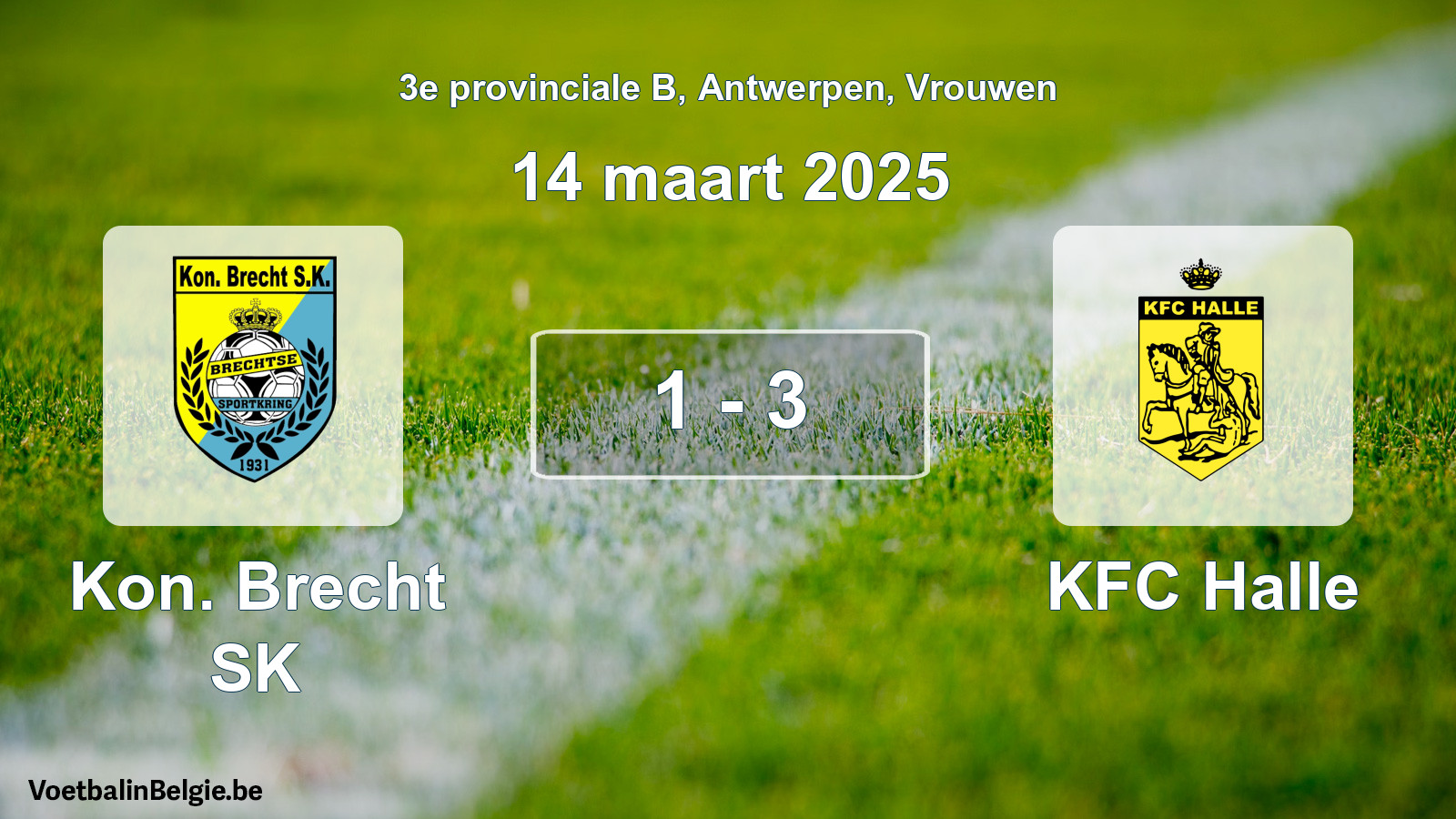 Gespeelde wedstrijd vrouwenvoetbal: Kon. Brecht SK - KFC Halle 1 - 3 (14 maart 2025)