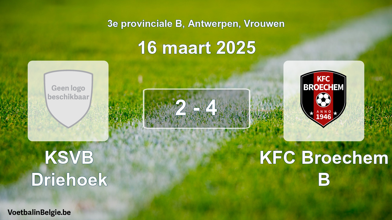 Gespeelde wedstrijd vrouwenvoetbal: KSVB Driehoek - KFC Broechem B 2 - 4 (16 maart 2025)