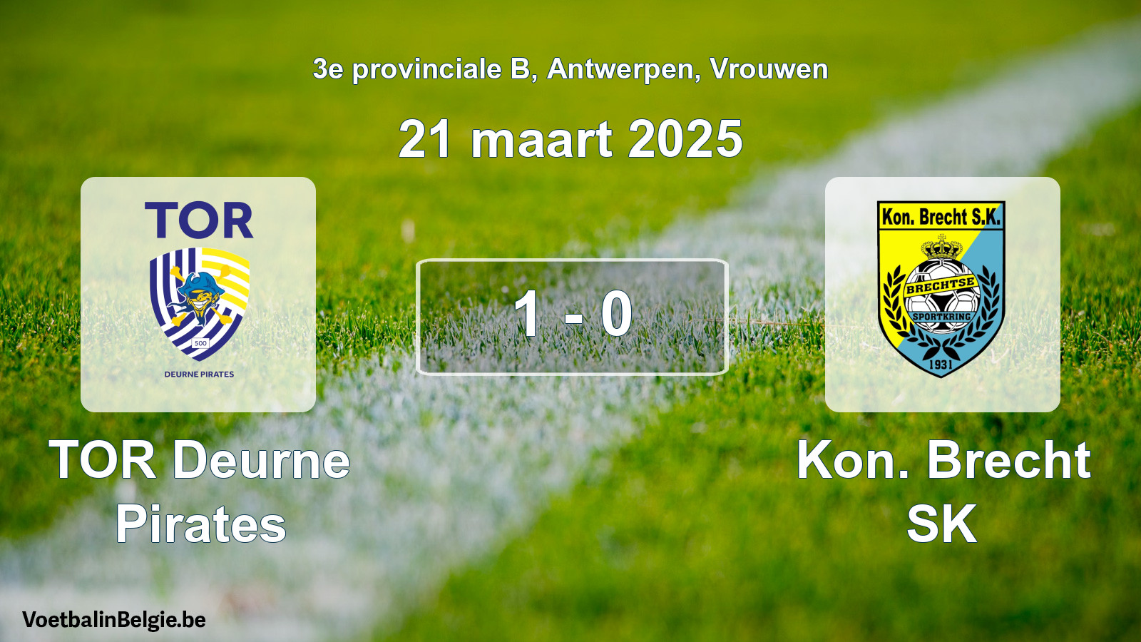 Gespeelde wedstrijd vrouwenvoetbal: TOR Deurne Pirates - Kon. Brecht SK 1 - 0 (21 maart 2025)