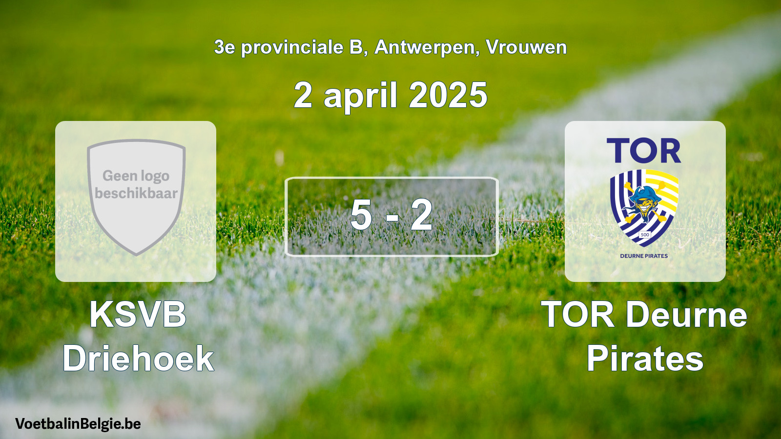 Gespeelde wedstrijd vrouwenvoetbal: KSVB Driehoek - TOR Deurne Pirates 5 - 2 (2 april 2025)