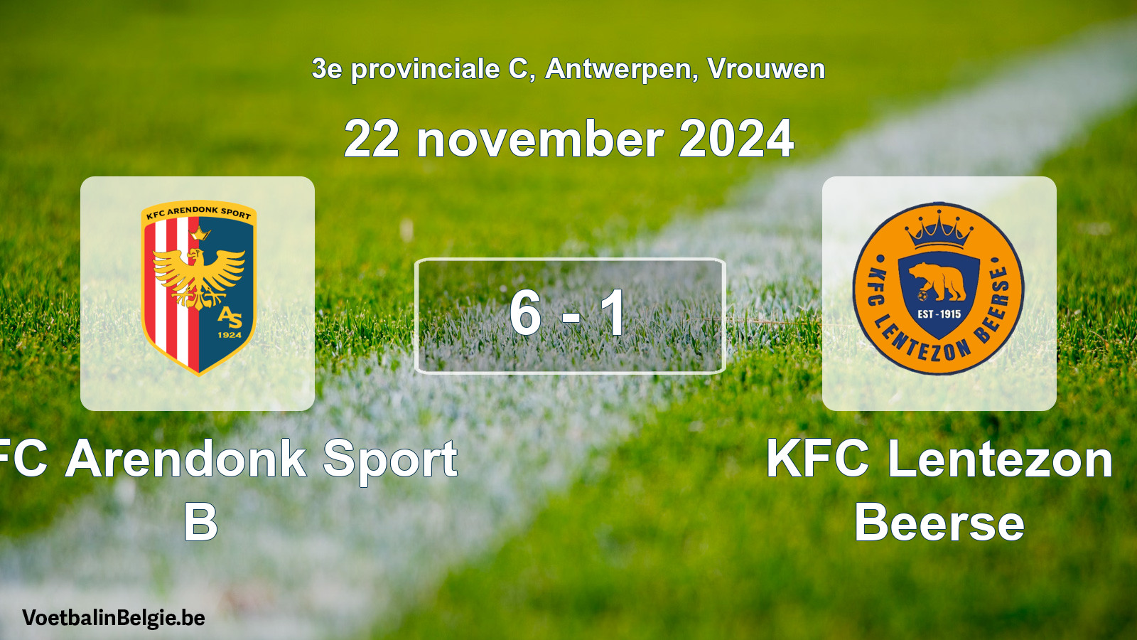 Gespeelde wedstrijd vrouwenvoetbal: KFC Arendonk Sport B - KFC Lentezon Beerse 6 - 1 (22 november 2024)