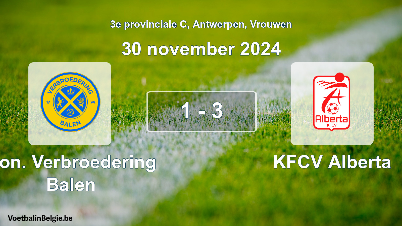 Gespeelde wedstrijd vrouwenvoetbal: Kon. Verbroedering Balen - KFCV Alberta 1 - 3 (30 november 2024)